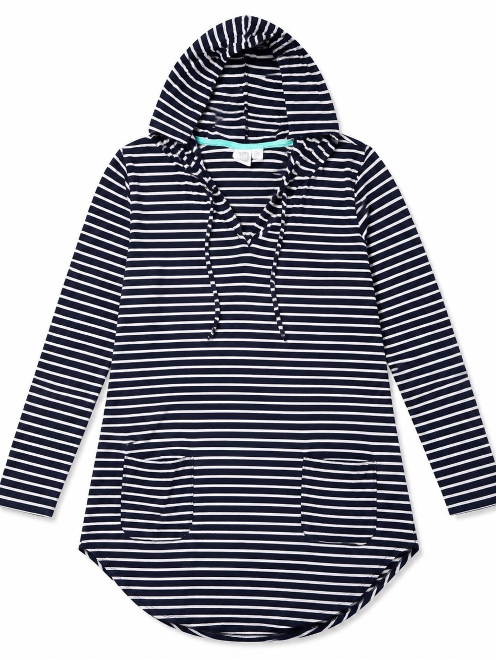Beach Break Hooded Chic Luxe Cover Up Nautical Coastal Navy Stripe Tunic Swim XL